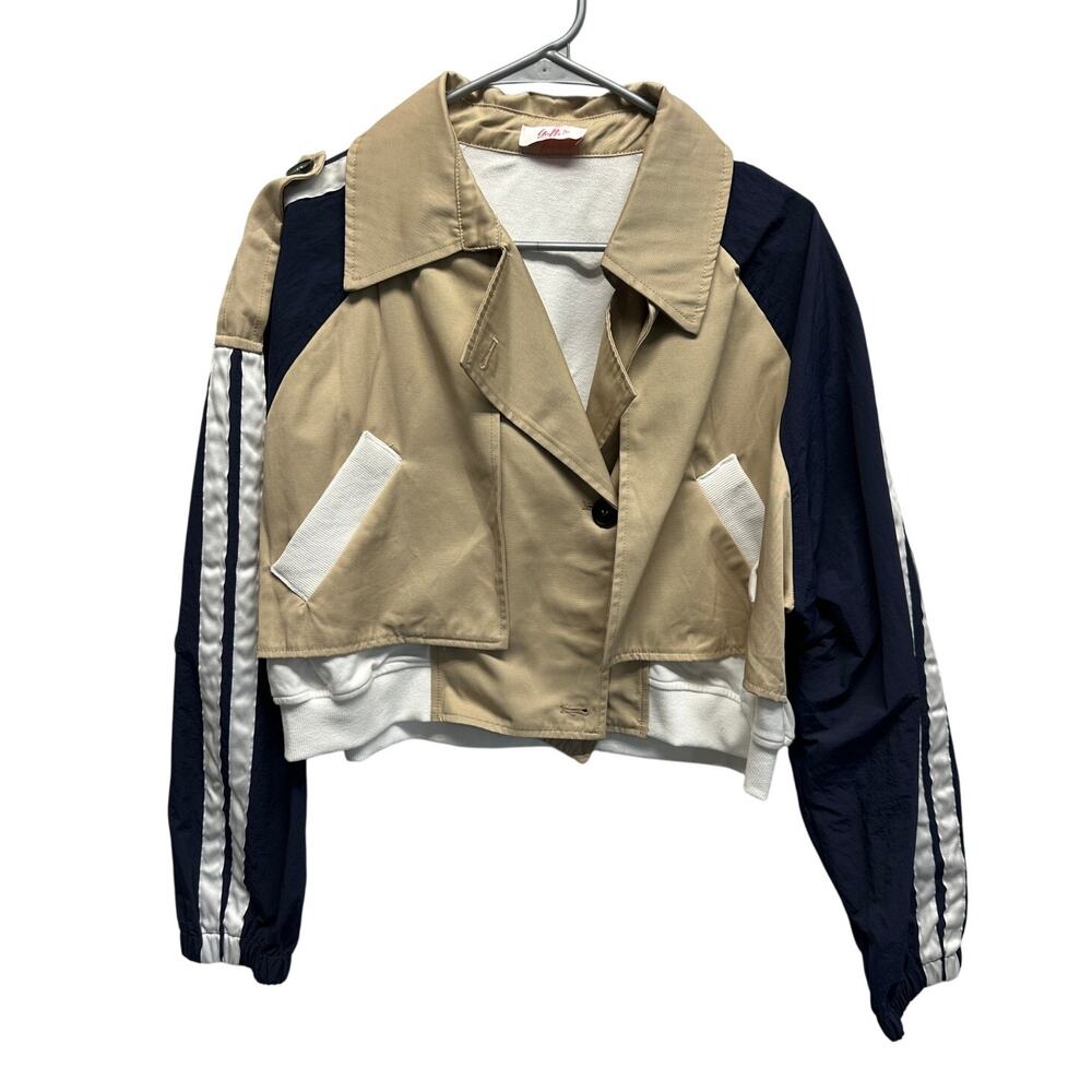 Yolly Italy Joyful 20 Cropped Jacket Beige Navy Retro Streetwear‎ M/L